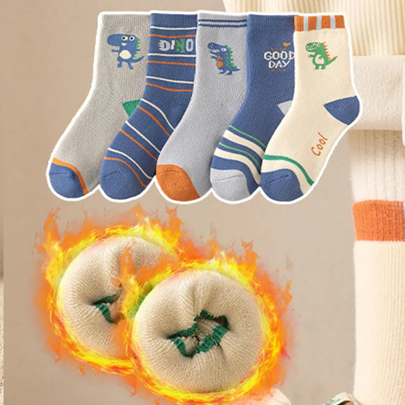 5 pairs of thick socks for girls in winter, medium to large-sized long tube looped socks with fleece added
