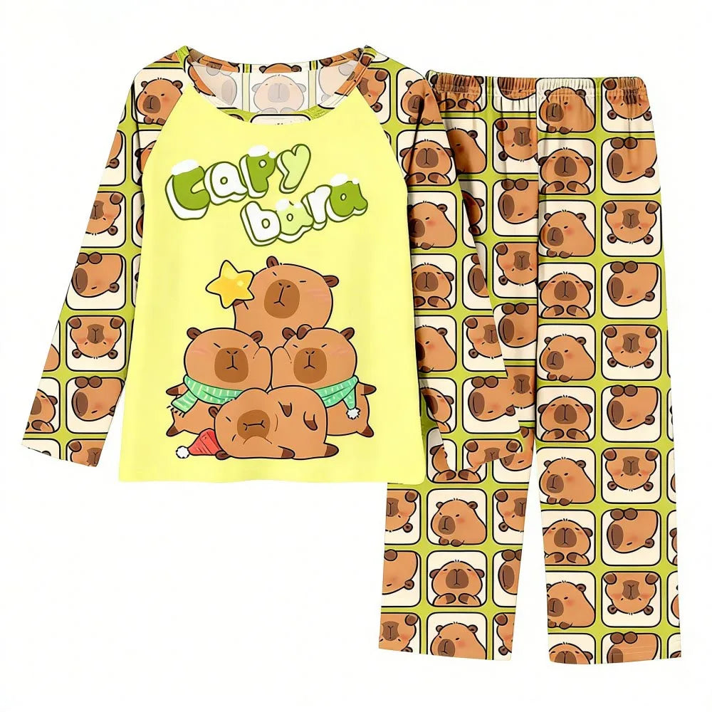 Boys Girls Pajamas Sets Kids Toddler 3 to 4 5 6 7 8 9 10 11 12 Years Capybara Pink Brown Long Sleeve Pyjamas Children's Clothing