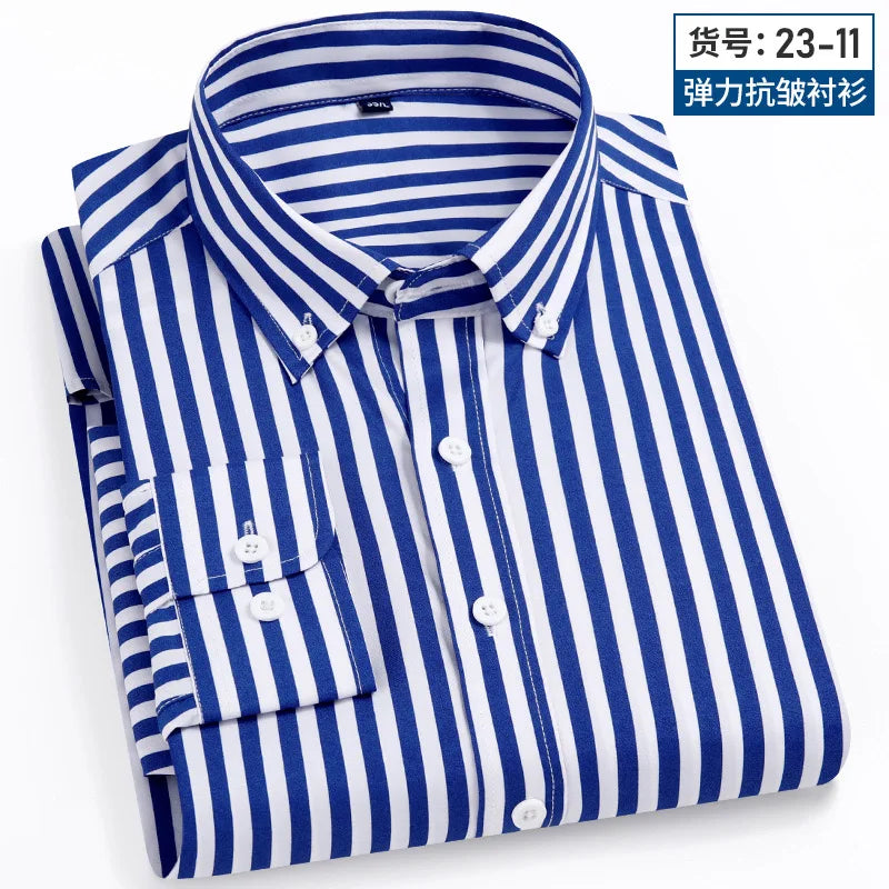 Men's Business Casual Long Sleeve shirt Classic striped social dress shirt Wear free, wrinkle-resistant and easy to care for