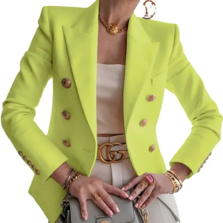 women suits jacket Women's Notched Lapel Double Breasted Blazer Suit Long Sleeve Buttons Casual Work Office Jacket Blazers