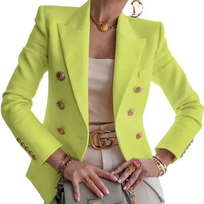 women suits jacket Women's Notched Lapel Double Breasted Blazer Suit Long Sleeve Buttons Casual Work Office Jacket Blazers