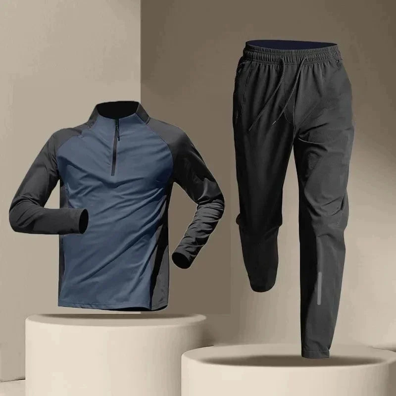 Men's Quick Dry Tracksuits T-shirt Pants Spring Autumn Stand Collar Long Sleeve Breathable Sports Fitness Training Quality Suits