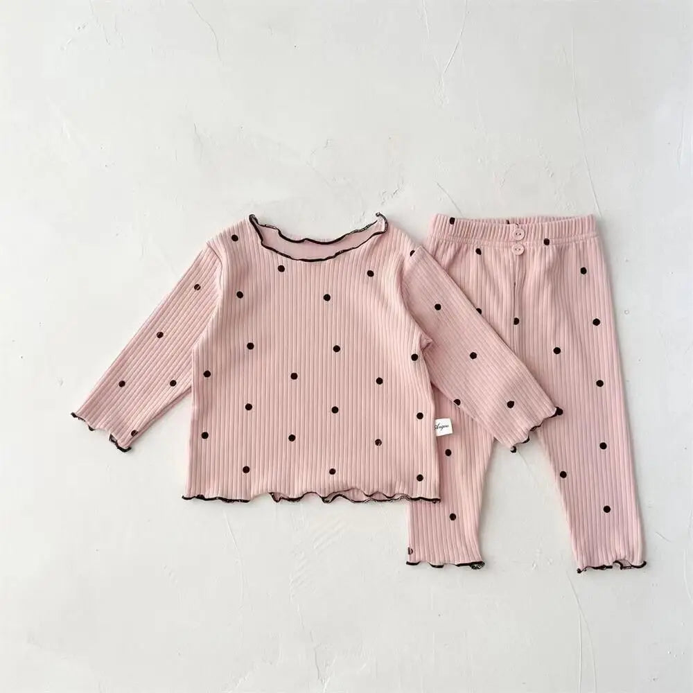 New Girls' Pajamas Homewear Children's Long-Sleeved Ice-Silk Pajamas Two-Piece Wood Earring Set Air-Conditioning Suit Suit