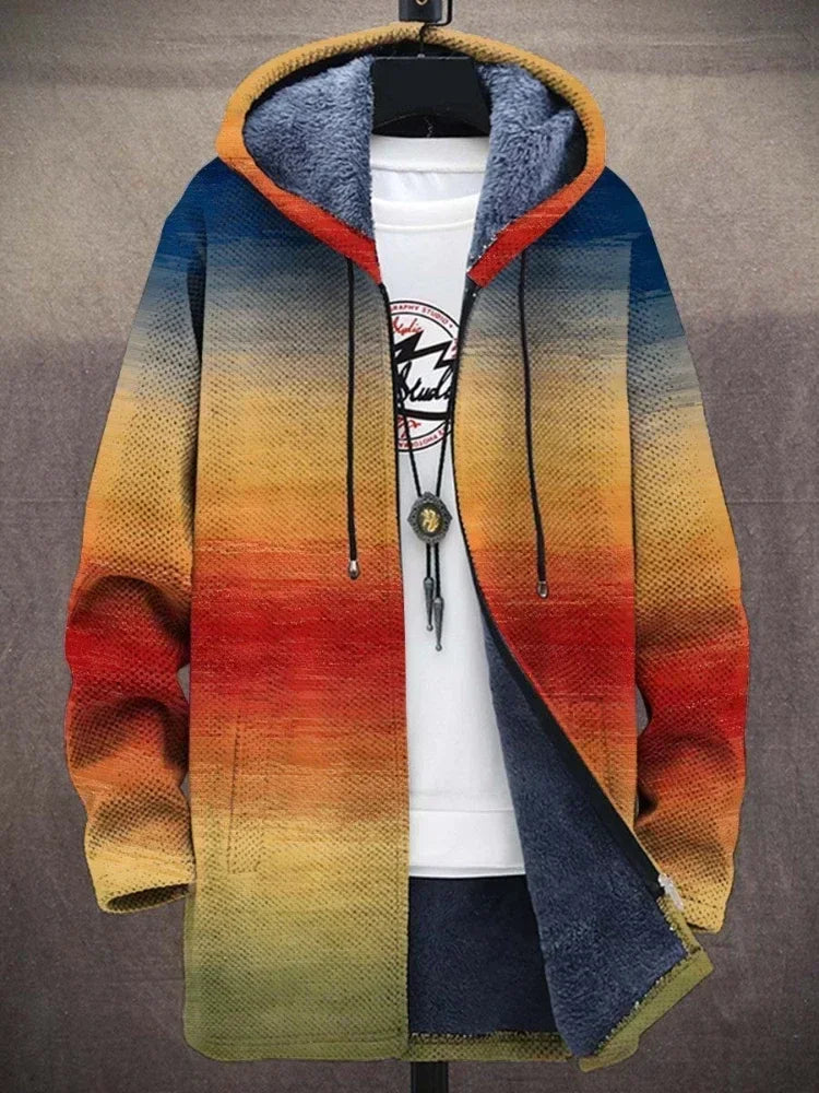 Men Cardigans Coats Gradient Art Colorful Graphics Printed Plush Thick Winter Casual Streetwear Unisex Clothing