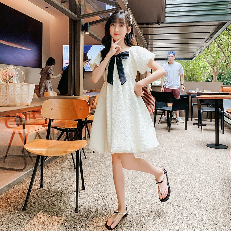 Girls White Dress Teenager Evening Dress Flowers Children Bridesmaid Holiday Communion Dress 2025 Summer New