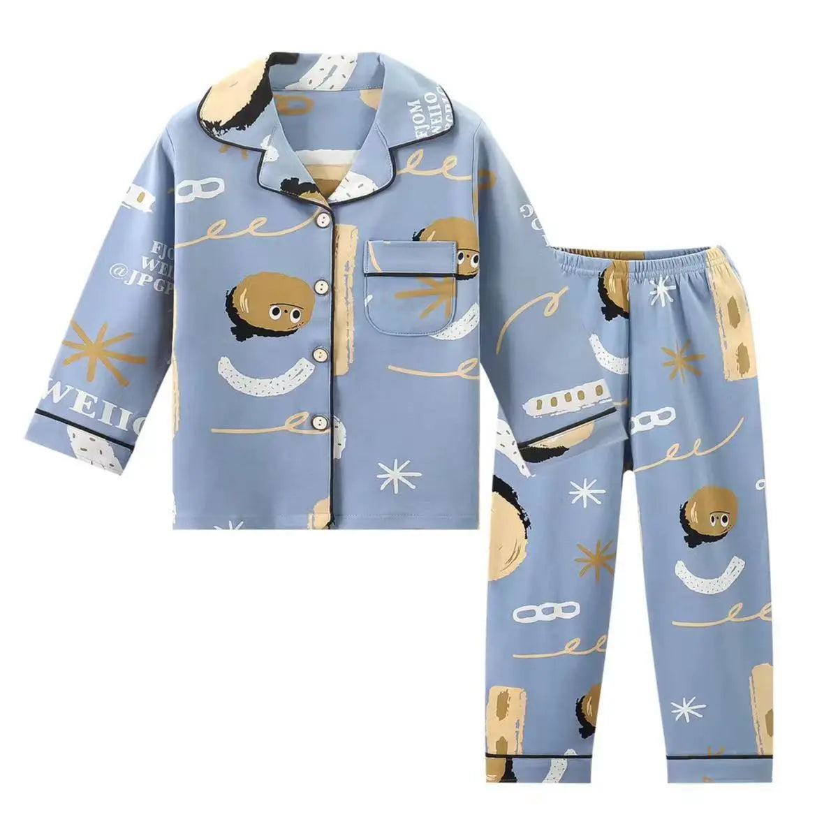 Children's Pajamas Pure Cotton Spring, Autumn and Winter Long-Sleeved Suits Boys and Girls Lapel Pajamas and Pajamas Set Boys Sp
