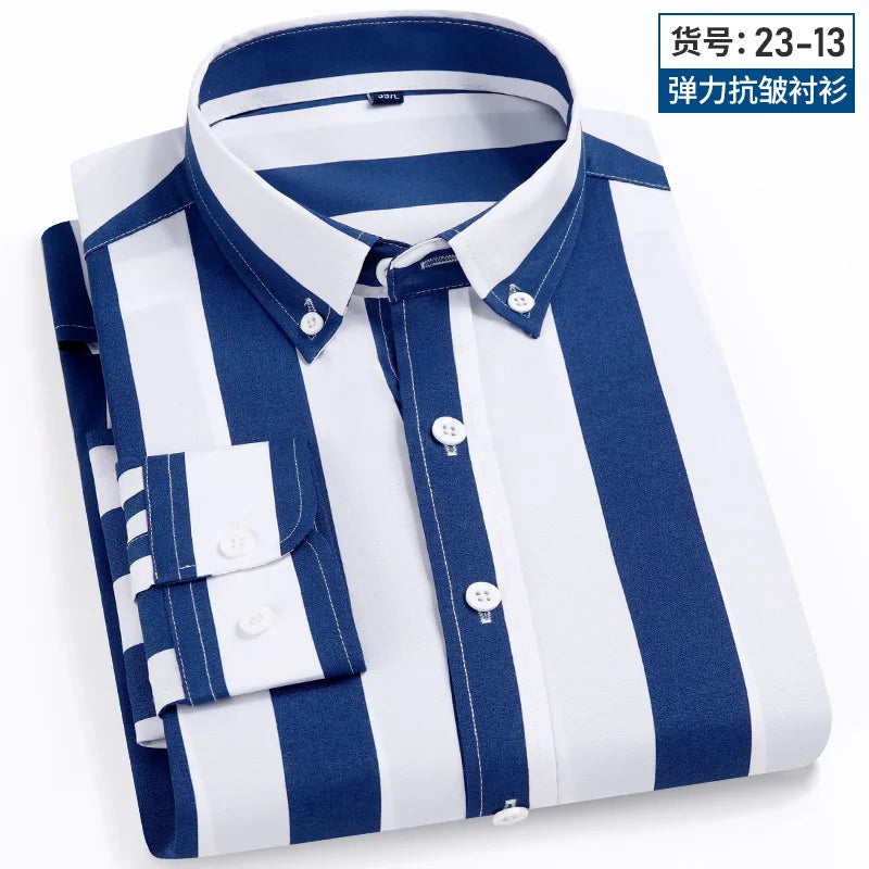 Men's Business Casual Long Sleeve shirt Classic striped social dress shirt Wear free, wrinkle-resistant and easy to care for