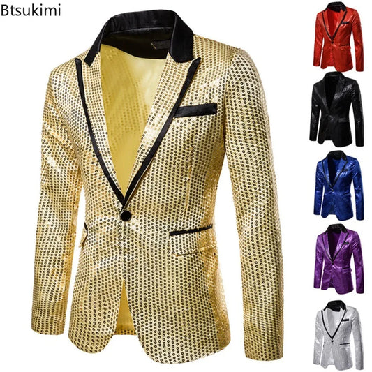 New Men's Dress Suit Round Sequin Boutique Casual Suit Jacket Men Wedding Stage Performance Costume Bar Nightclub Host Suit Tops