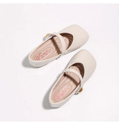 2025 Girl's Leather Shoes Square Toe Elegant Shallow Kids Mary Janes Flat Sole Comfy Children Single Shoes Girls Princess Shoes
