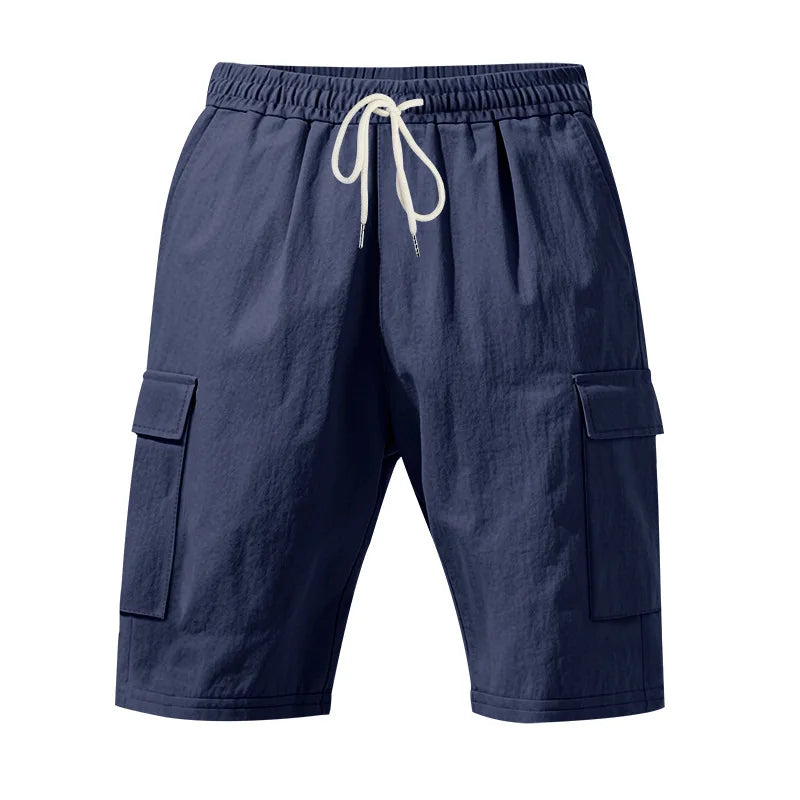 Cross-border European and American men beach skin-friendly breathable linen loose cargo multi-pocket squat jogging casual shorts