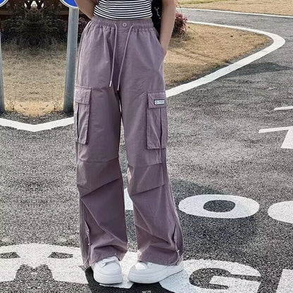 Girls Cargo Pants Kids Solid Color Pant Teenage Fashion Trousers 2026 Spring Autumn Children's Clothing Sports Wear