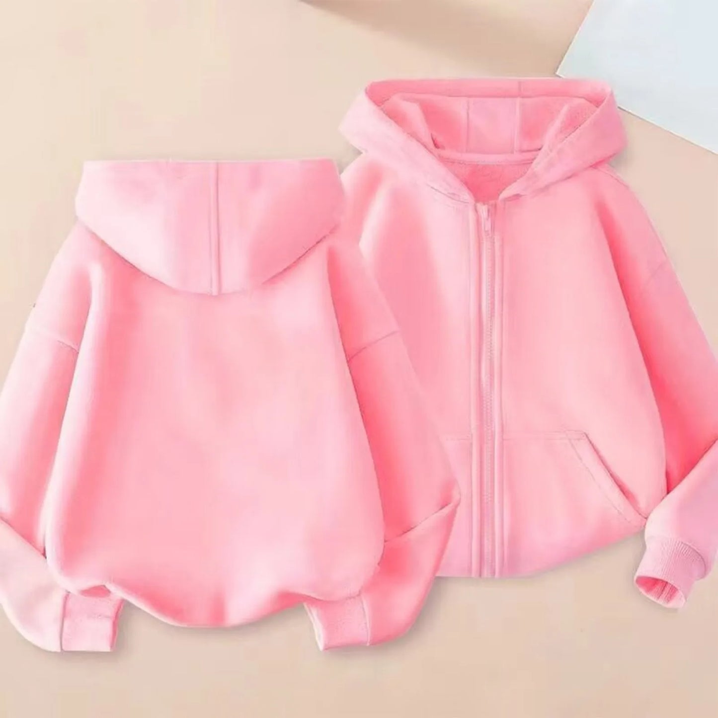 Kids Hoodie Jacket Plain Color Zip Hooded Sweatshirt Casual Outerwear Long Sleeve Boy Girl Coat Trend Style Wear Casual Look