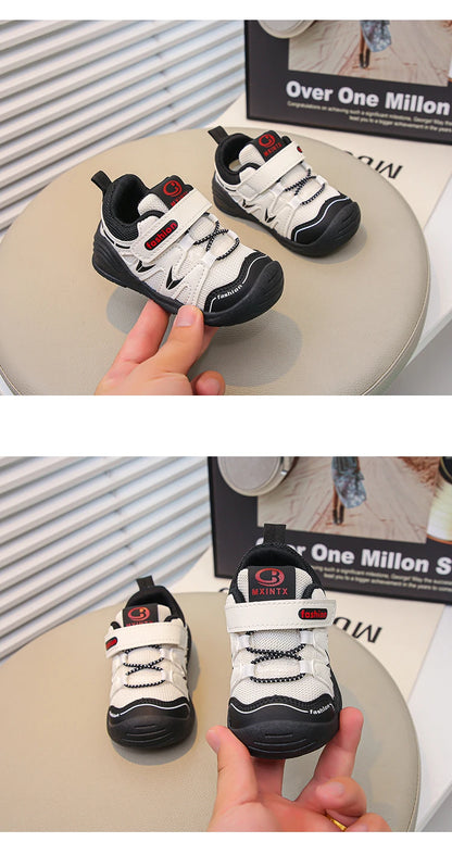 Boys Walking Shoes Toes Capped Mesh Breathable Kids Casual Shoes Soft Bottom 2025 Autumn New Baby Flat Shoes Non-slip Trendy