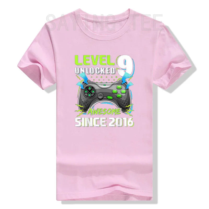 9 Year Old Boy Video Gamer Awesome Since 2016 9th Birthday Short Sleeve T-Shirt Born in 2016 Gaming Controller Saying Tee Gifts