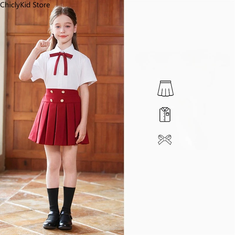 Girls Short Sleeve Blouse Skirt Boys British Shirt Shorts Children Kindergarten Students Summer Clothes Sets Kids School Uniform