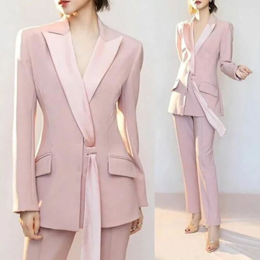 Luxury Fashion Women Suits Pants Sets With Jacket 2 Piece Blazer One Button Peak Lapel Full Sets Elegant Female Clothing 2025