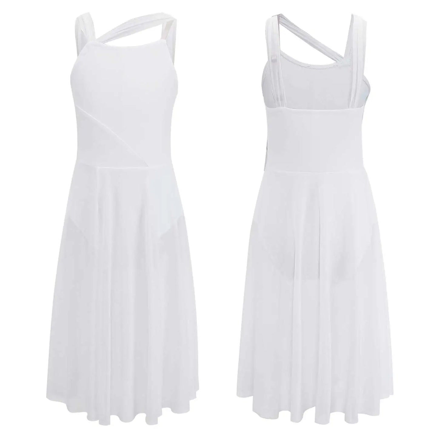 Girls Lyrical Cut Out Front Tulle Dance Dress Gymnastics Training Leotard Modern Contemporary Dancewear Costume