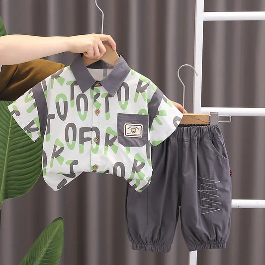 Baby Boys Summer Clothes Set Two-Piece Letter Print Short-Sleeved Shirt+Pants Children's Clothing For Kids Casual Sports Wear