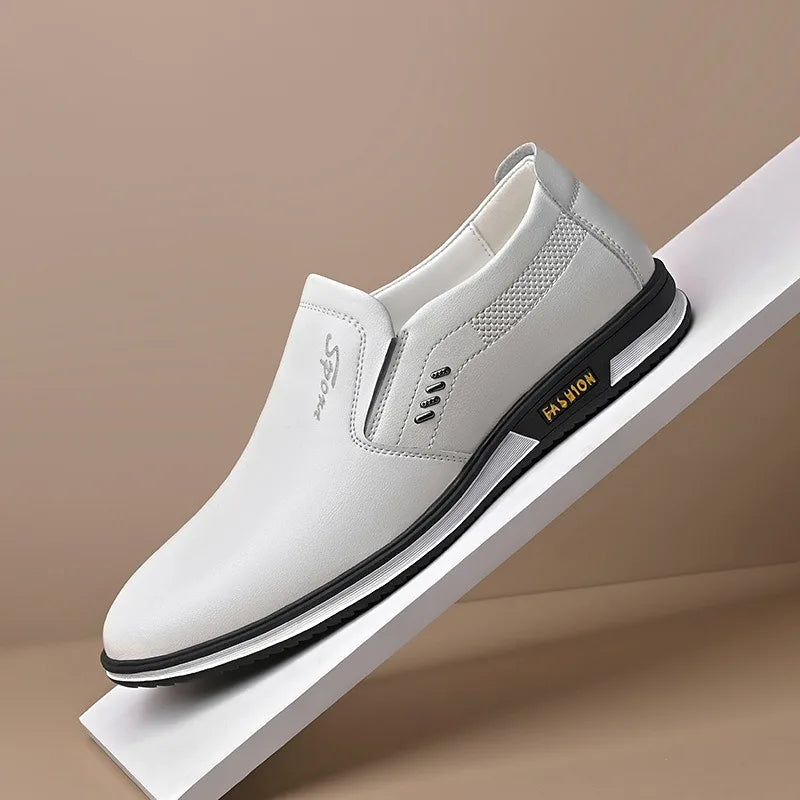 White Leather Shoes for Men in The Summer of 2025new Breathable Hollowed Dress Shoes Men Men Driving Shoes British Leather Shoe