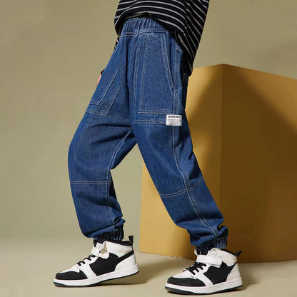 IENENS Kids Boys Jeans  Fashion Clothes Classic Pants Denim Clothing Children Baby Boy Casual Bowboy Long Trousers  5-13Y