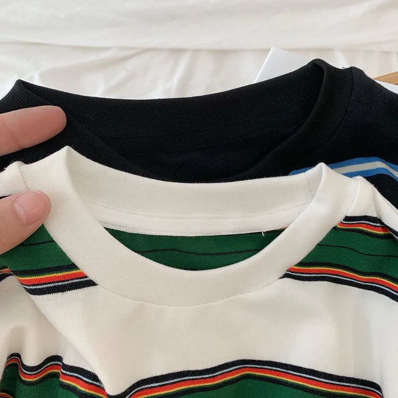 Children Girls Long Sleeves Shirts 2-7 years Bottoming Cool Boys Stripe Cotton T-shirt Teen Loose Casual 2-7y Kids Top Clothes