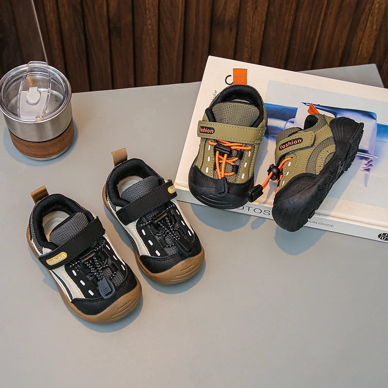 Baby Walking Shoes Handsome for Boys Sports Shoes Toes Capped Soft Bottom 2025 Autumn New Children Running Shoes Hook&loop