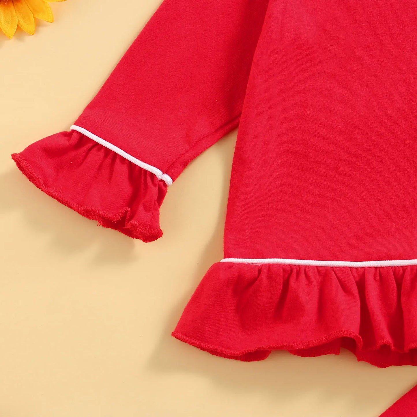 Baby Girls Pyjama Sets Cotton Long Sleeve Lapel Ruffle Hem Buttons Red Tops Pants Suit 2pcs Pjs for Toddler Girls Clothes