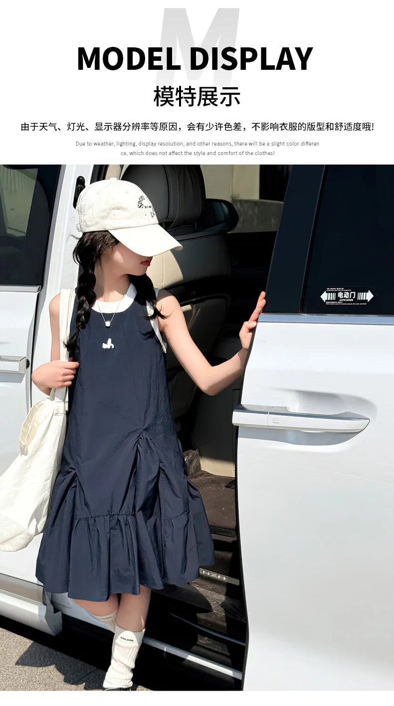 New Summer Girls Princess Dress Kids Sleeveless Dress with Ruffles Design Dresses for Teen Child Casual Vacation Beach Dress