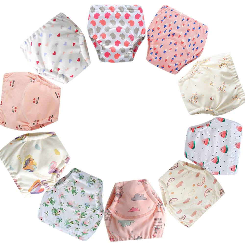 10 Pcs Reusable Baby Training Pants Washable Kids Cloth Diaper Nappies Changing Underwear Infant Toddler Potty Training Panties