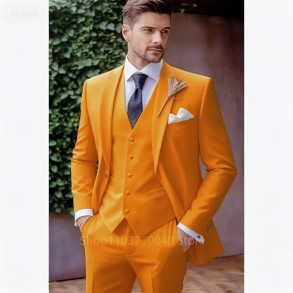 Classic Formal Suits for Men Peak Lapel Blazer Vest Pants 3 Pieces Suits Set Elegant Slim Fit Men's Suit for Business Party Prom