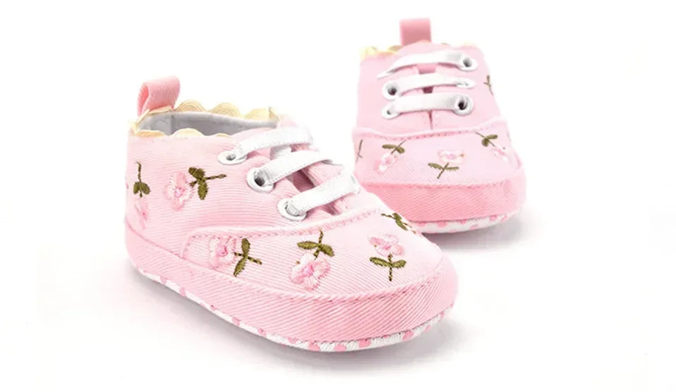 Baby Girls Shoes White Pink Floral Embroidered Soft Soles Shoes Prewalker Walking Toddler Casual Kids Shoes For Dropshipping