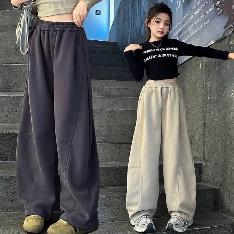 2026 New Girls Wide-Leg Pants Trendy Stylish Straight Trousers for Kids Comfortable Spring Casual Wear Teen Pants 8 10 12 Years