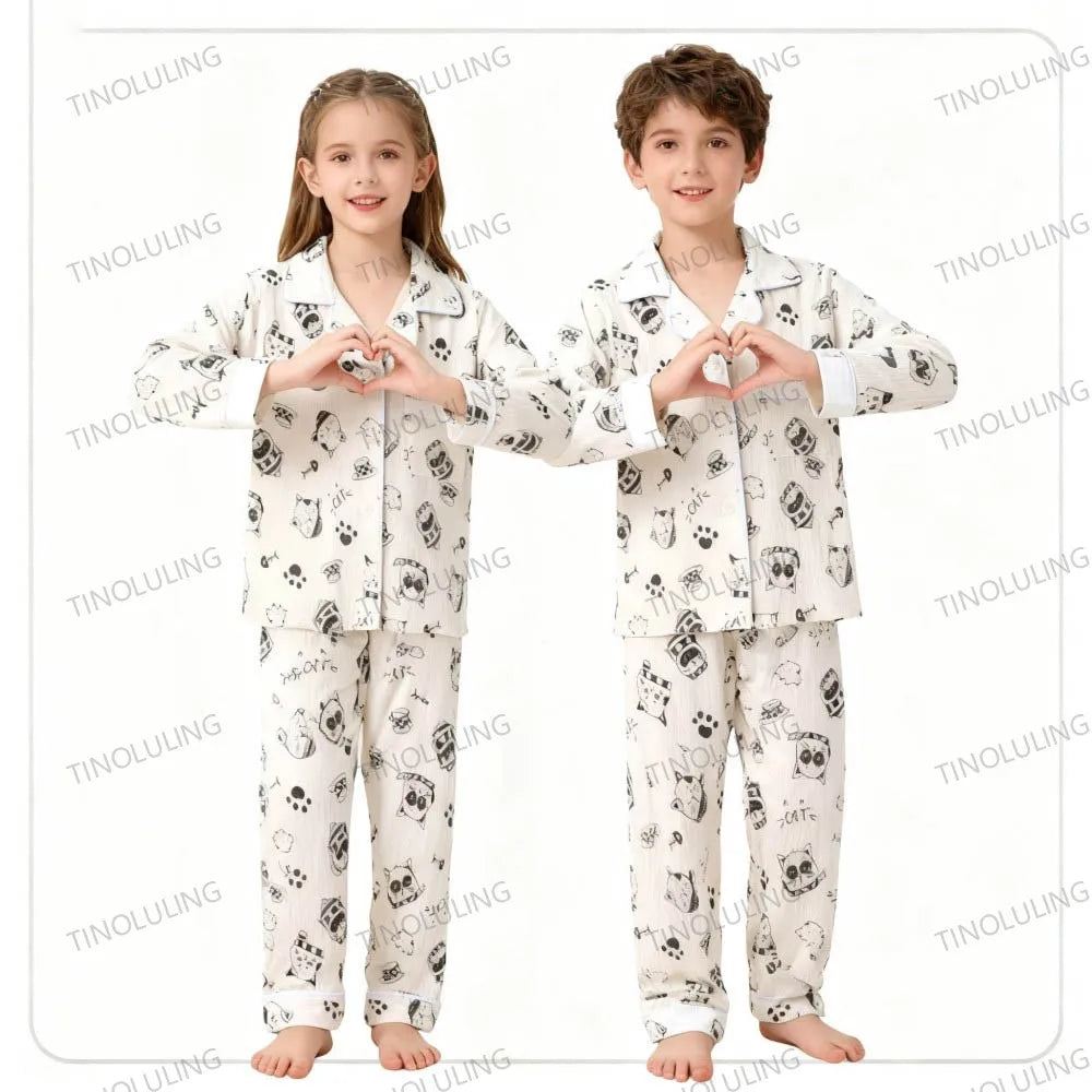 Soft Cotton Pajamas for Girls Cartoon Animal Print Pyjama Sets Children's Pijamas Sleepwear Suit Kid Long Sleeve Loungewear