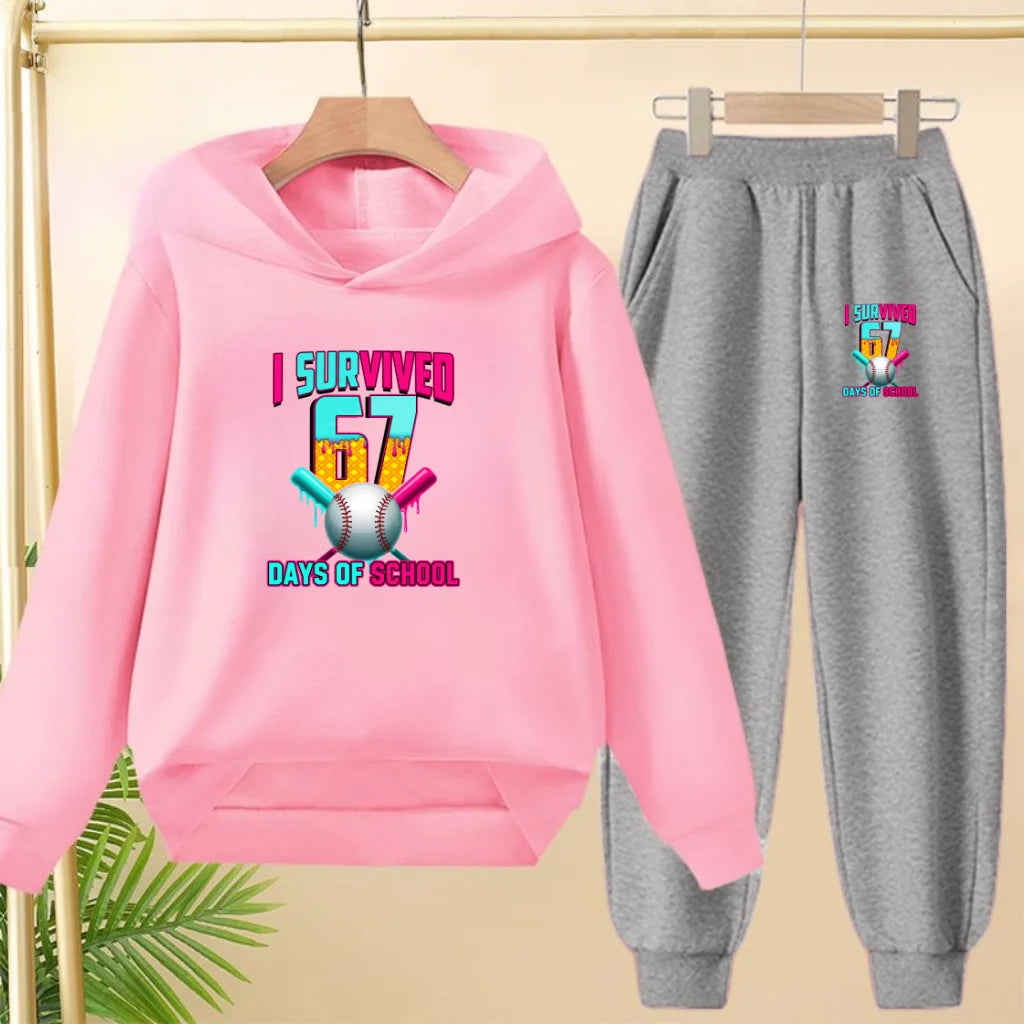 67 Children's Hoodies, 2 Pieces for Boys and Girls Aged 3-12, Comfortable Casual Hoodie+pants, Pullover, Hooded Sportswear