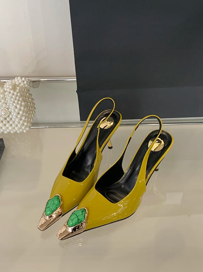 Sexy Women's High Heels Mules 2025 New Fashion Pointed Dress Women's Shoes Open Heel Party High Heels Striptease Sandals Women