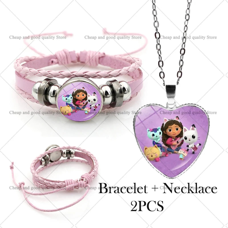 Gabby Dollhouse Girl Bracelets + Necklace Jewelry Set 2pcs Female Kawaii Necklace Chain Accessories Girl Party Birthday Gift Toy