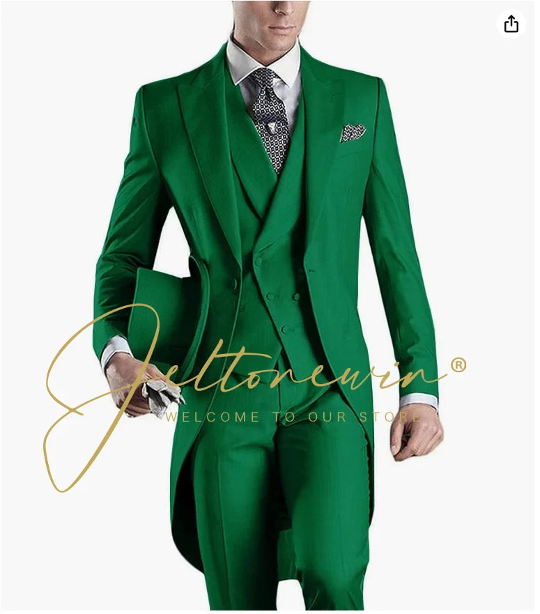 Custom Made Tailcoat Men Suit Classic White Groom Tuxedos Blazer Men Wedding Dinner Party Suits Bridegroom (Jacket+ Pant+Vest)