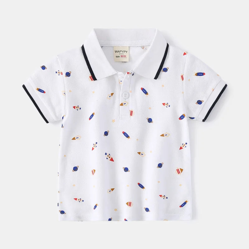 Baby Boy Clothes Summer Short Sleeve Children's Polo Shirts Toddler Kids Cotton T-shirts Boys Lapel Cartoon Tees Kids Sport Tops