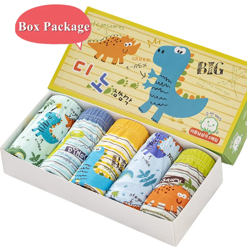 5 Pcs/Lot Boy Underwear Soft Cotton Briefs For Boys Dinosaur Cartoon Children Panties Breathable Kids Underpants Briefs Age 2-14