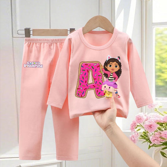 Gabby Dollhouses Pajamas Pants Set Girls Cute Letter A-Z Nightwear Trousers Kids Winter Home Clothes Children Long Sleeves Gift