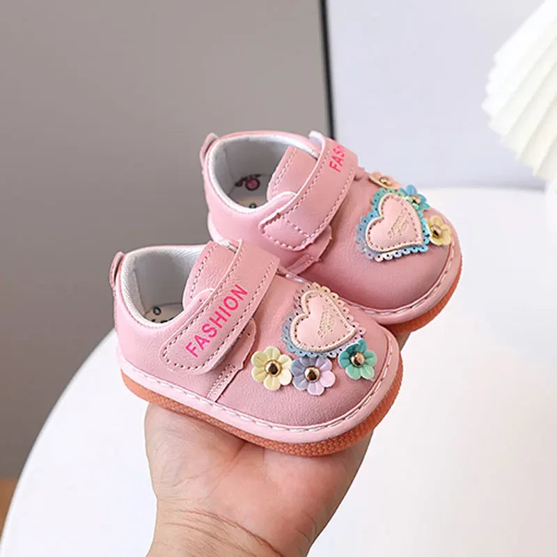 Baby Girls Flat Shoes Cute Flowers Kids Walking Shoes Round Toes 2025 Spring Autumn Girls Princess Casual Shoes Soft Non-slip