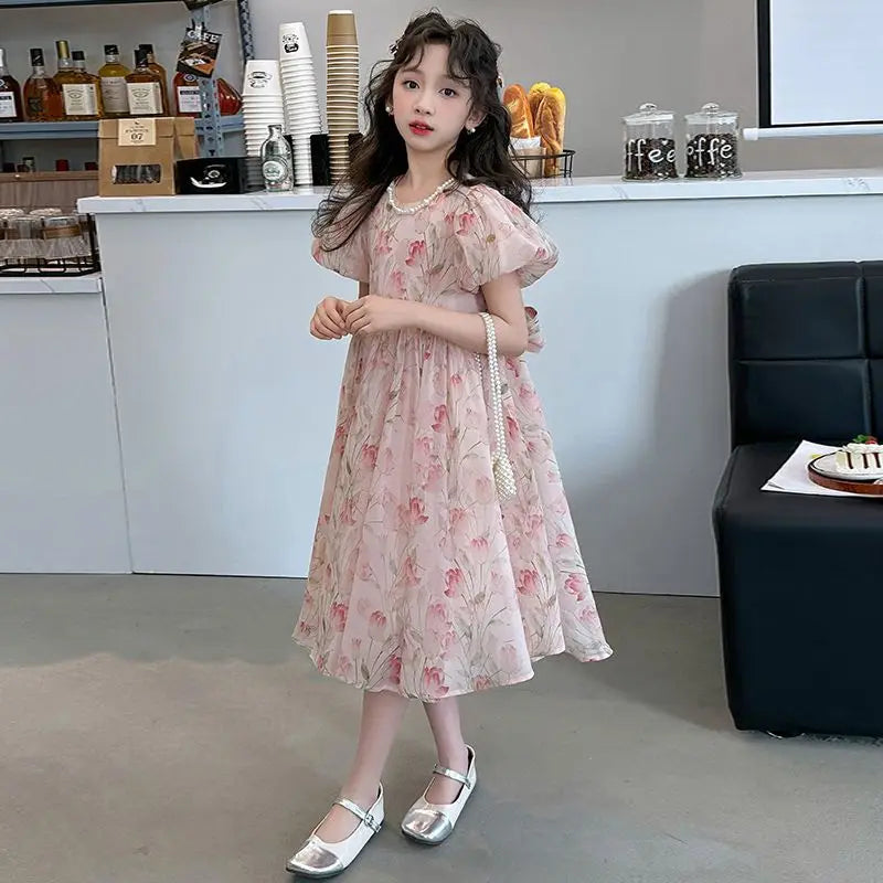Girls Dress 2025 Summer New Little Kid Western Style Princess Fashion Dress Casual Catwalk Avant-garde Design 10 To 12 Years Old