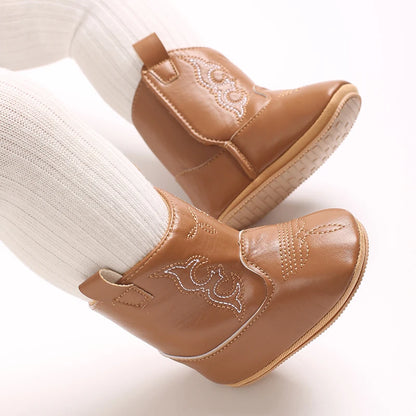 Boys and Girls Baby Boots Soft Bottom Non-slip Baby Foreign-style Western Cowboy Leather Boots Baby Shoes