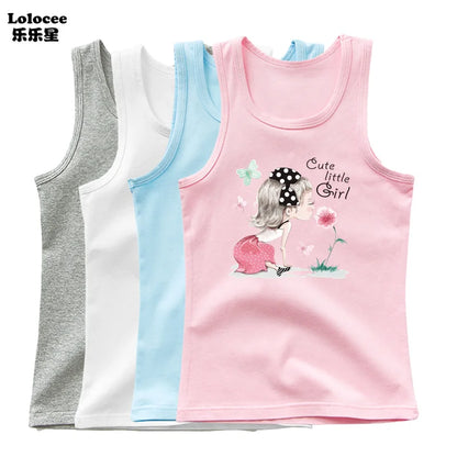 Girls Perfume Floral Singlet Cotton Underwear Summer Children Pink Tank Tops Toddler Kids Sleeveless T-shirt