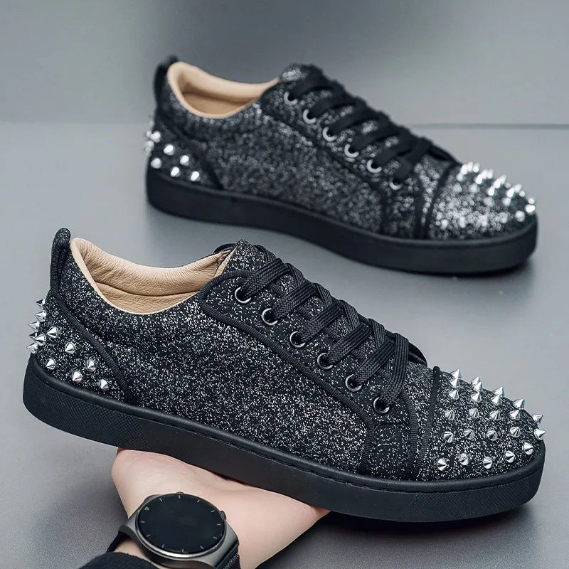 B-boy bling bling skateboard shoes men glitter designer shoes sequined rivets casual sneakers for man hip-hop street dance party