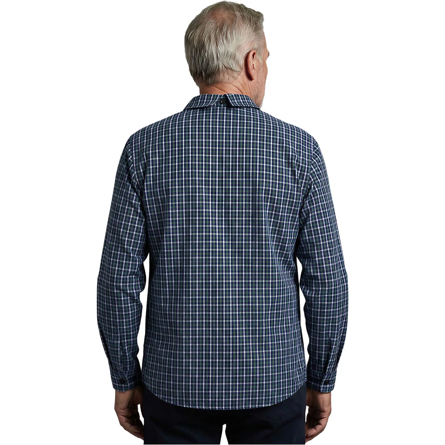 Mens Elderly Adaptive Shirts Tops Open Back with Full Back Overlap Turn-down Collar Long Sleeve Front Button-up Plaid Shirt