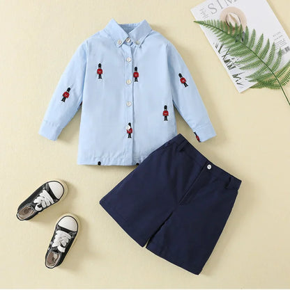 2025 Baby Boys Birthday Party Outfits Children Formal Long Sleeve Shirts and Shorts 2PCS Suits Kids Spanish Clothing Toddler Set