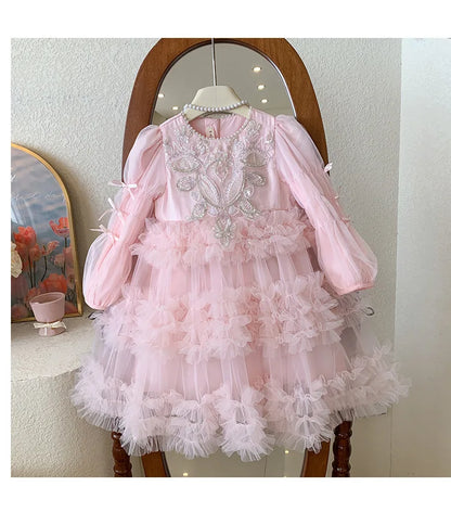 Baby Girls Clothing 2025 Autumn and Winter New Item Beautiful Dress Solid Color Pretty for Little Girls