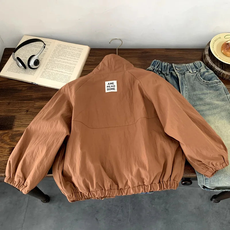 Boys Coats 2025 Autumn Fashion Cool Korean Style Kids Clothes Casual Patchwork Looose Solid Color Jacket Coats