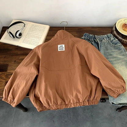 Boys Coats 2025 Autumn Fashion Cool Korean Style Kids Clothes Casual Patchwork Looose Solid Color Jacket Coats